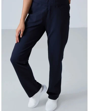 Pantaloni sport,  talie inalta, picior drept, Albastru Marin, bumbac-poliester-elastan