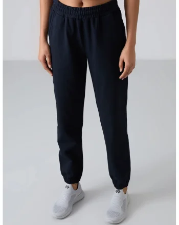 Pantaloni sport,  jogger, talie inalta, albastru marin, bumbac-poliester-elastan