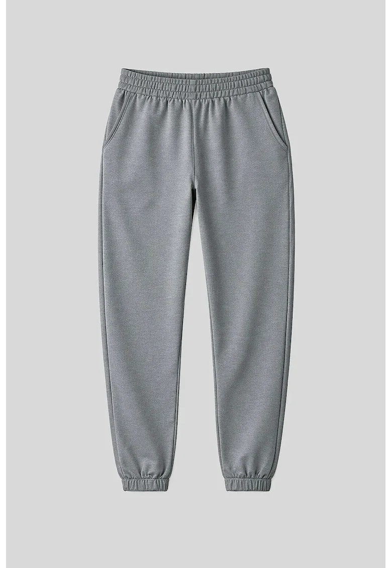 Pantaloni dama,  talie inalta, croiala relaxata, gri, fleece