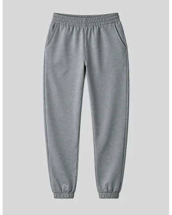 Pantaloni dama,  talie inalta, croiala relaxata, gri, fleece