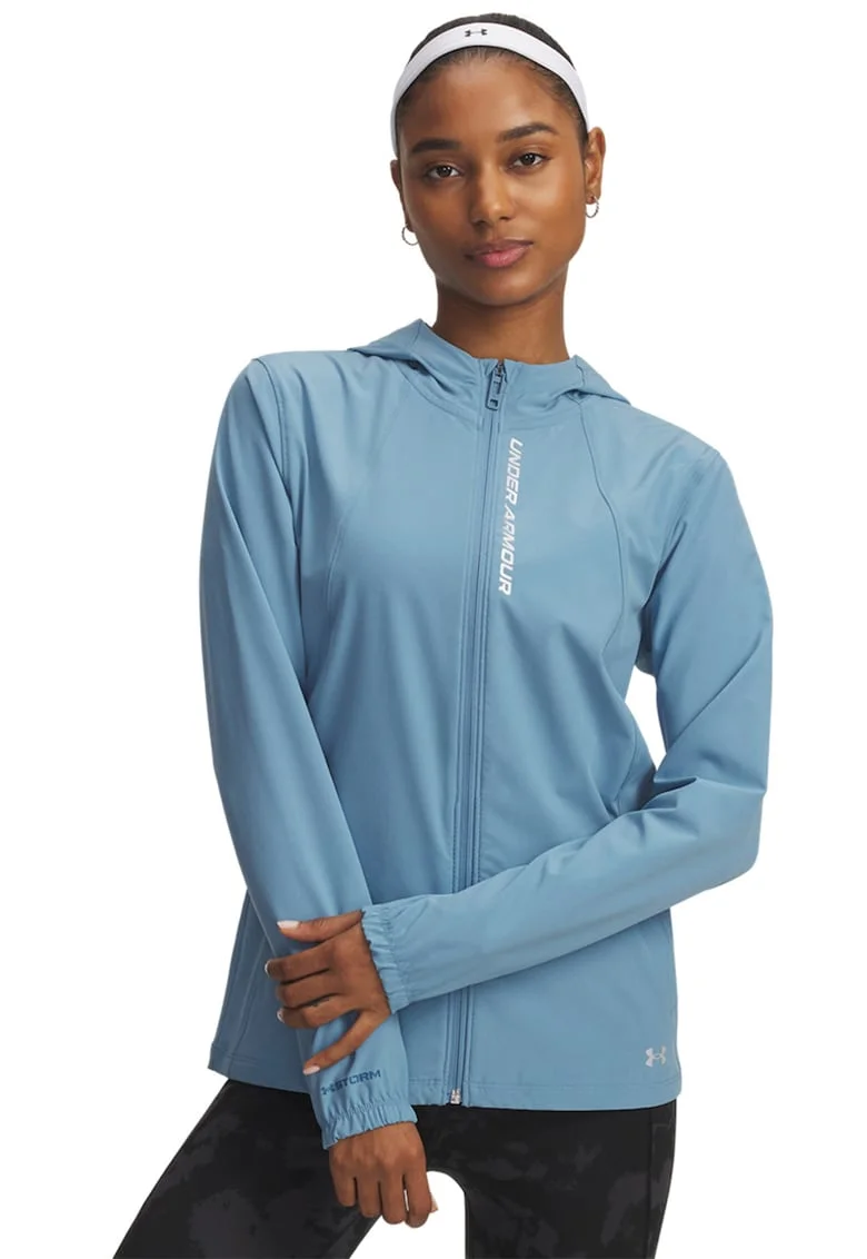 Jacheta slim fit cu gluga, pentru alergare OutRun The Storm, Albastru stins