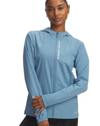 Jacheta slim fit cu gluga, pentru alergare OutRun The Storm, Albastru stins