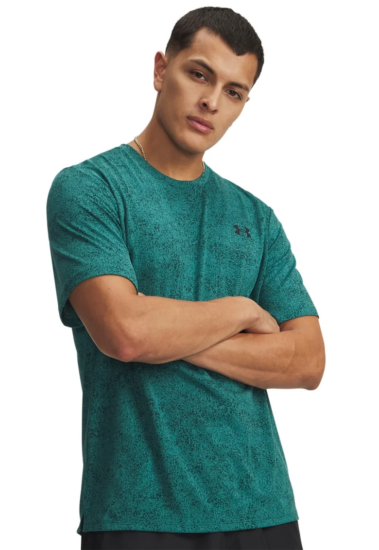 Tricou cu logo, pentru fitness Tech Tee Pixelate, Negru/Verde persan