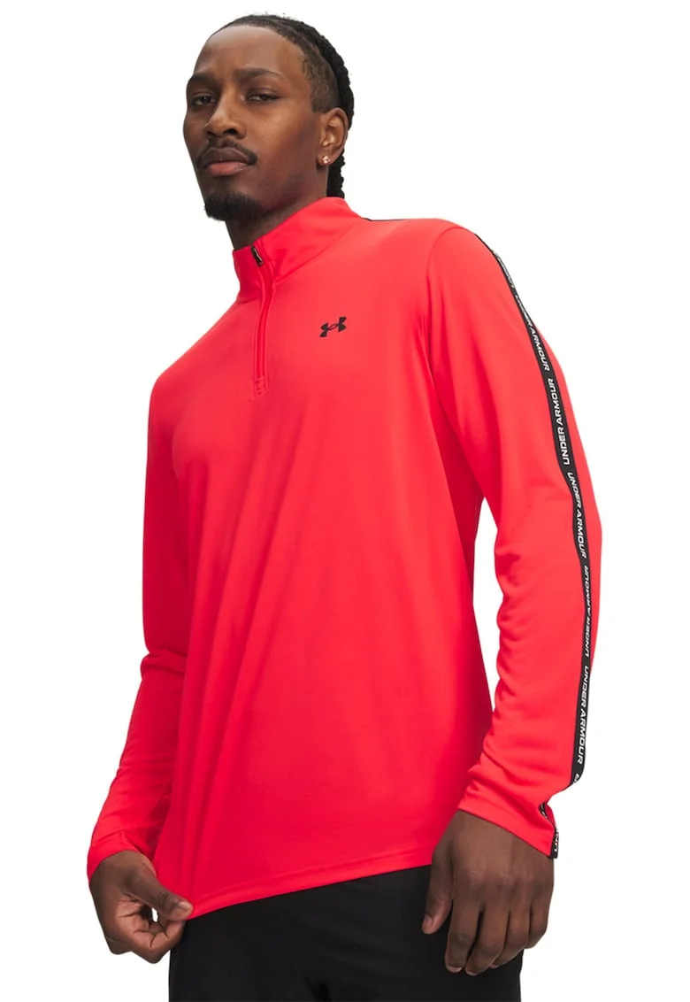 Bluza cu fenta scurta cu fermoar, pentru antrenament Tech Taping, Negru/Rosu mac