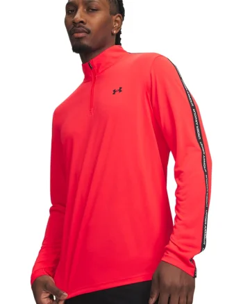 Bluza cu fenta scurta cu fermoar, pentru antrenament Tech Taping, Negru/Rosu mac