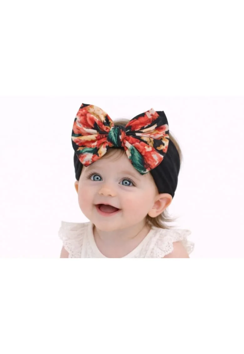 Bentita neagra lata cu fundita inflorata,  Model AL 34709, 0-12 luni, Negru