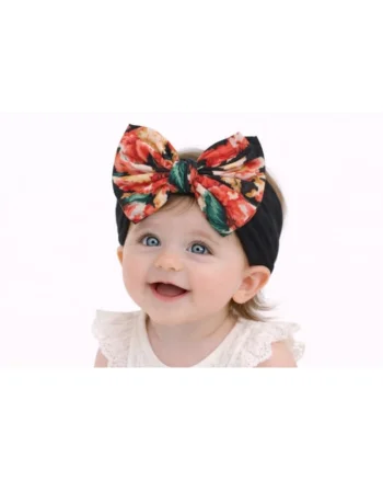 Bentita neagra lata cu fundita inflorata,  Model AL 34709, 0-12 luni, Negru