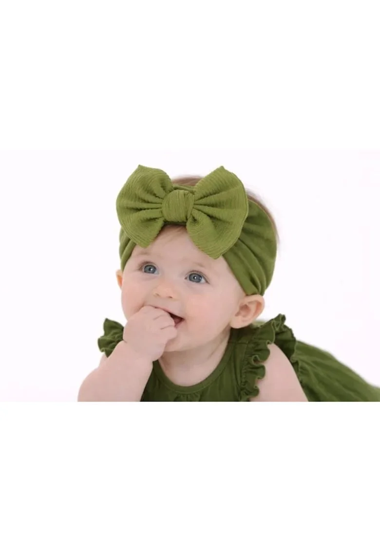Bentita verde lata cu funda striata aplicata