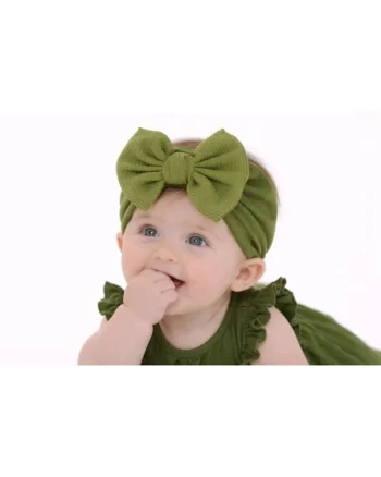 Bentita verde lata cu funda striata aplicata