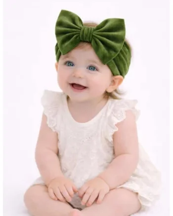 Bentita lata din catifea cu funda,  Model AL 134648, 6-12 luni, Verde