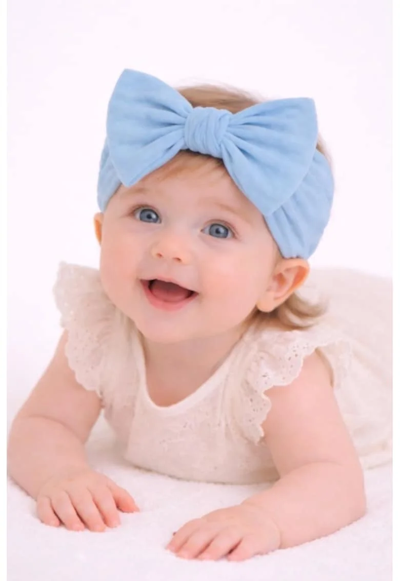 Bentita lata, bleu, pentru fetite cu fundita,  Model AL 34488, 0-12 luni, Bleu