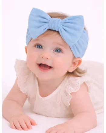 Bentita lata, bleu, pentru fetite cu fundita,  Model AL 34488, 0-12 luni, Bleu