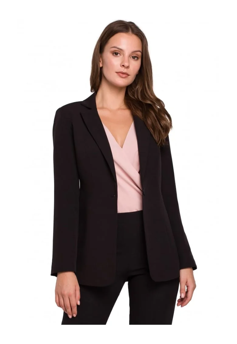 Blazer elegant Makeover, Cu nasture, Poliester, Elastan, Negru