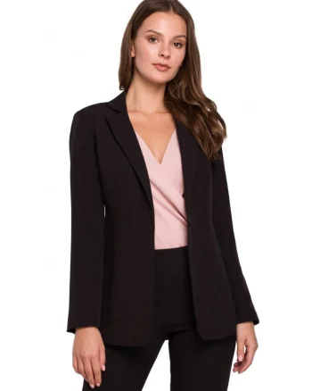Blazer elegant Makeover, Cu nasture, Poliester, Elastan, Negru