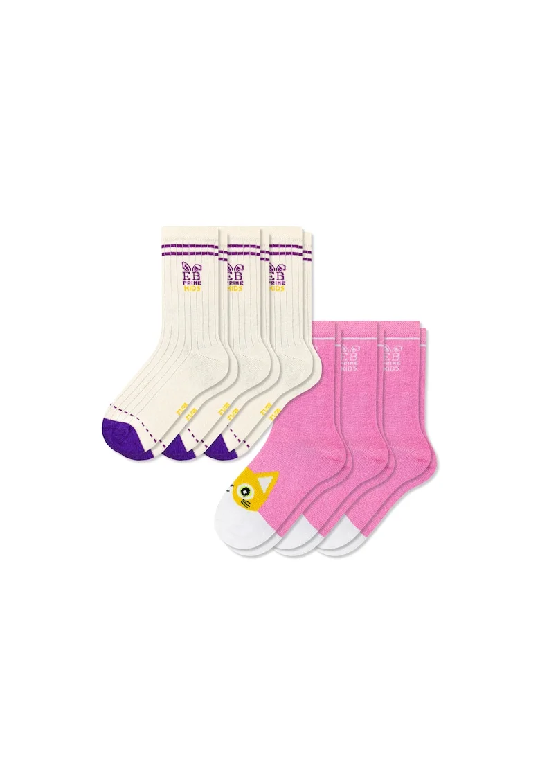 Set 6 perechi, Sosete Copii, Bumbac,  fara cusatura, respirabile si confortabile, Ivoire/Roz