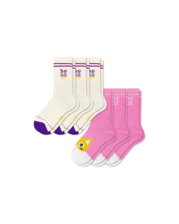 Set 6 perechi, Sosete Copii, Bumbac,  fara cusatura, respirabile si confortabile, Ivoire/Roz