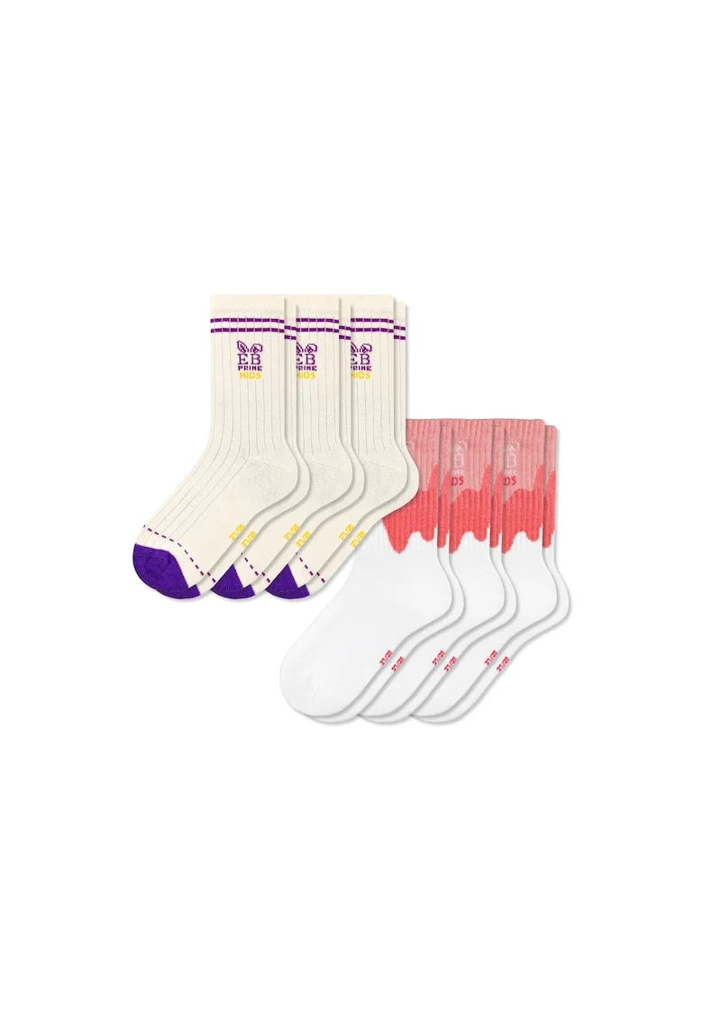 Set 6 perechi, Sosete Copii, Bumbac,  fara cusatura, respirabile si confortabile, Ivoire/Alb Rose