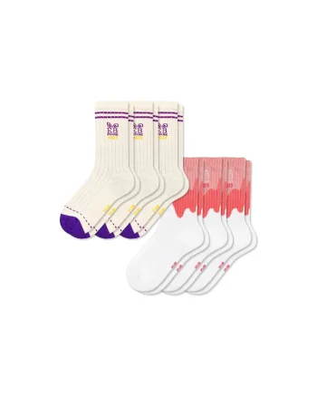 Set 6 perechi, Sosete Copii, Bumbac,  fara cusatura, respirabile si confortabile, Ivoire/Alb Rose