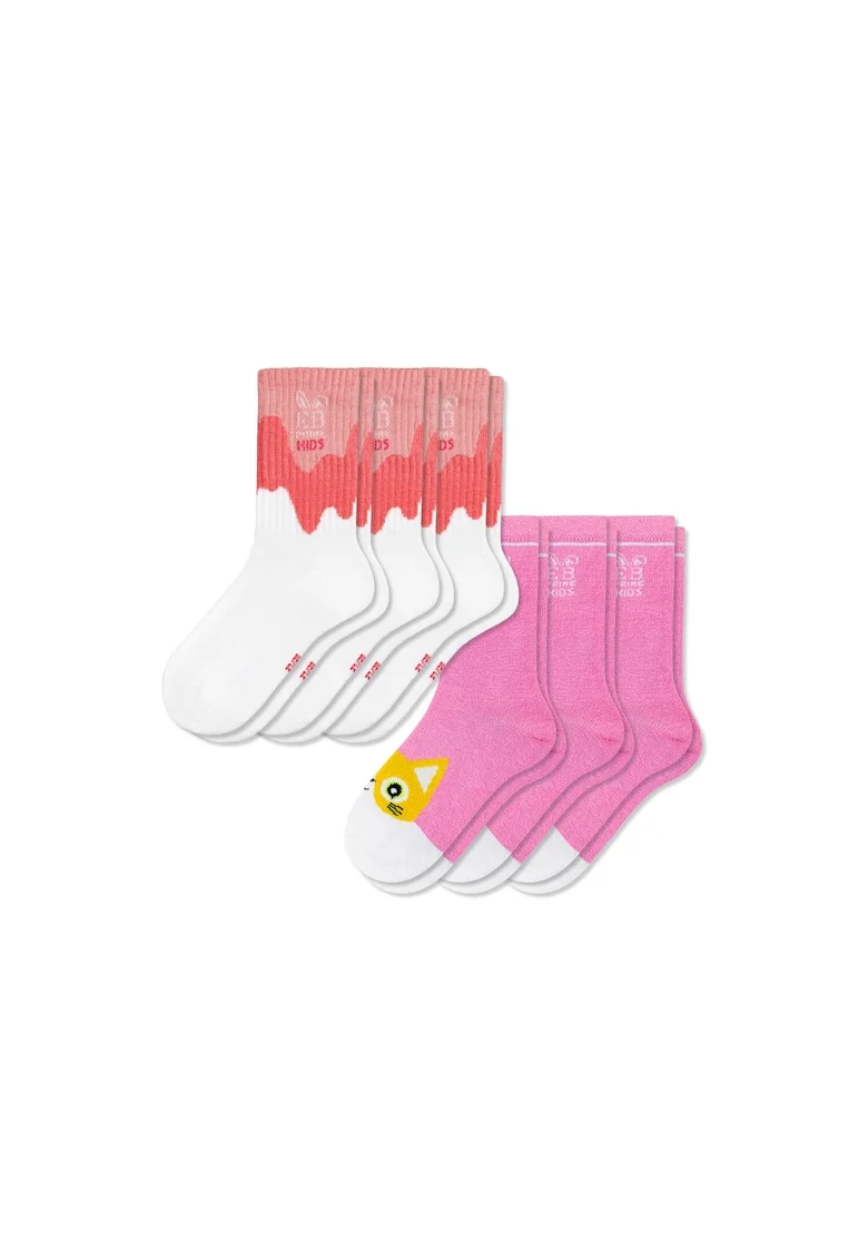 Set 6 perechi, Sosete Copii, Bumbac,  fara cusatura, respirabile si confortabile, Roz/Alb Rose