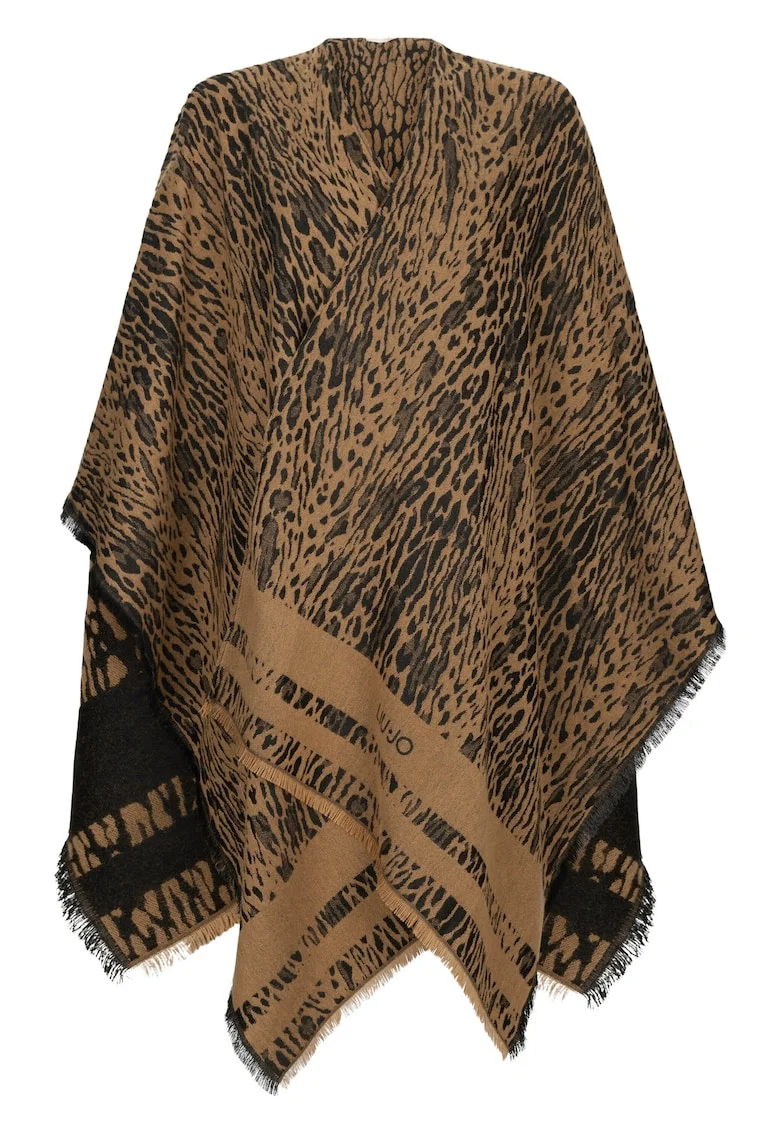 Poncho cu animal print, Maro inchis