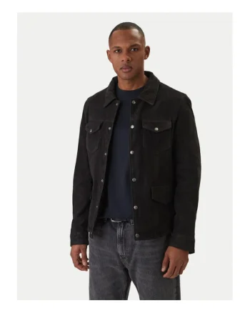 Geaca de piele barbati,  piele intoarsa, slim fit, negru, 100% bumbac
