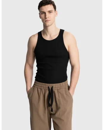 Maiou barbati,  fara maneci, elastic, negru, poliester, Negru