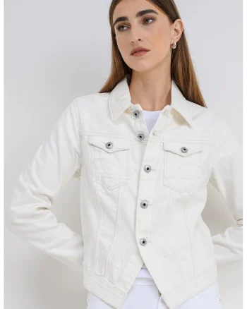 Jacheta slim fit din denim, Alb