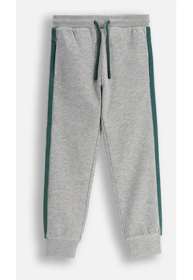 Pantaloni de trening,  gri, bumbac, benzi contrastante verde si albastru