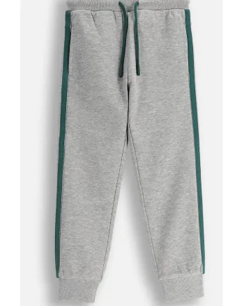 Pantaloni de trening,  gri, bumbac, benzi contrastante verde si albastru
