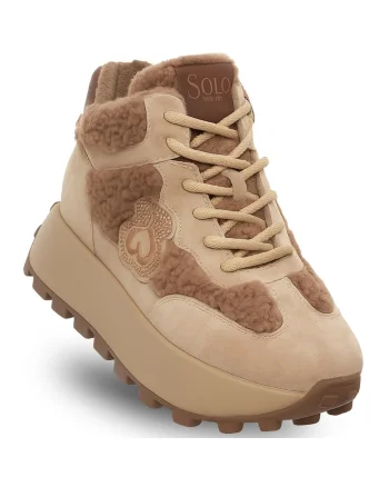 Ghete dama,  piele naturala/textil, maro