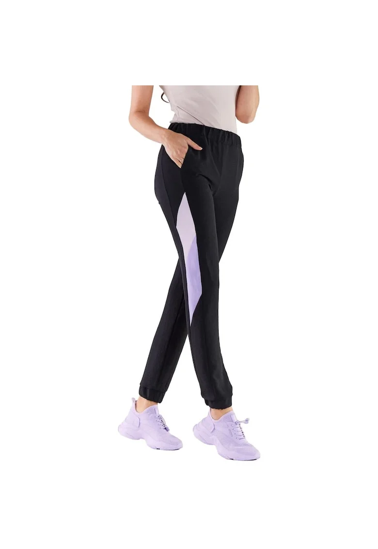 Pantaloni sport dama,  Poliester/Elastan, Negru/Violet