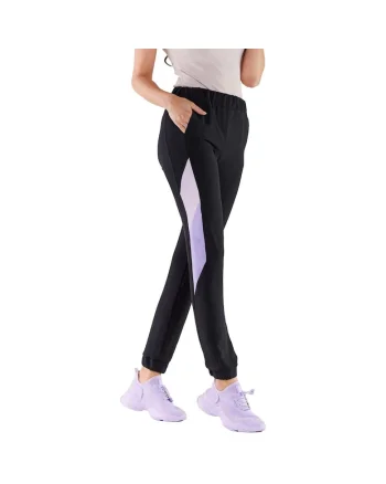 Pantaloni sport dama,  Poliester/Elastan, Negru/Violet