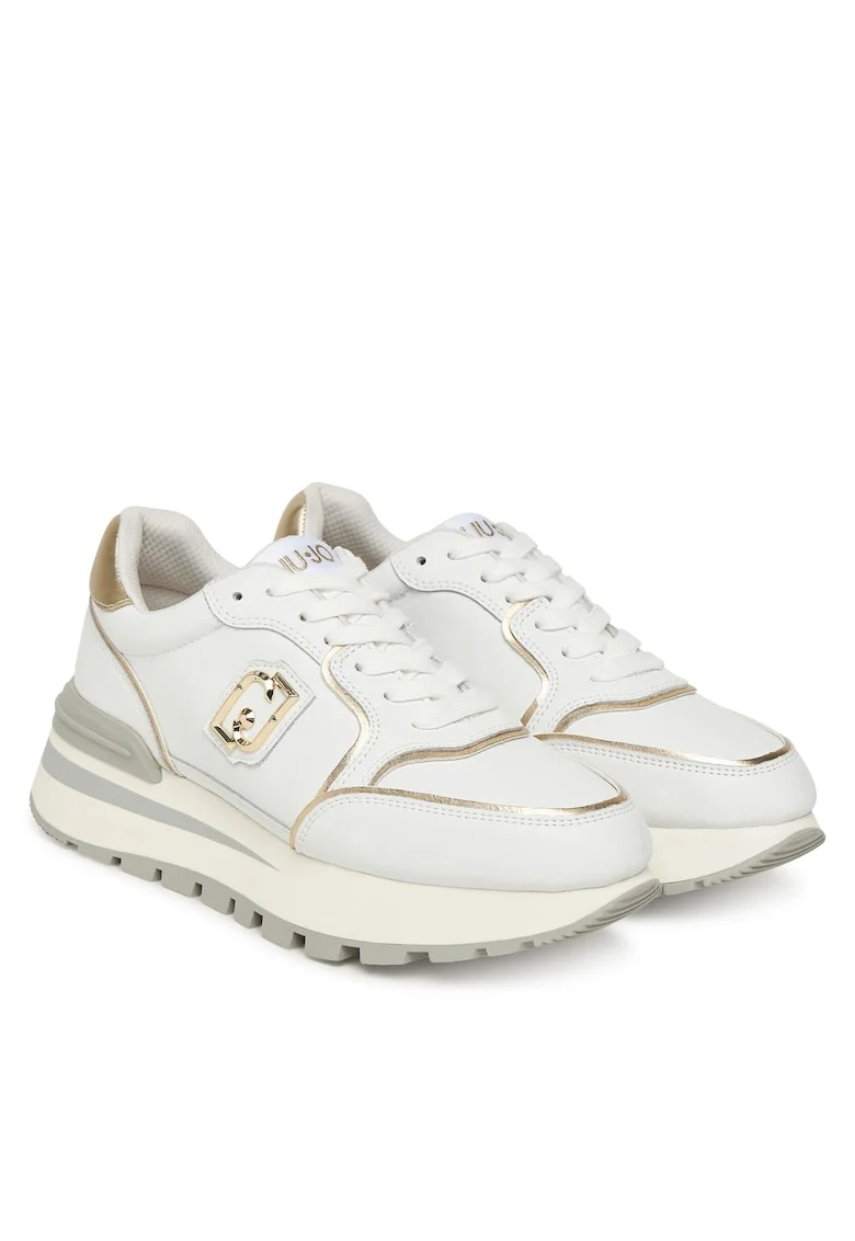 Pantofi sport dama  S1052, piele naturala, alb/auriu