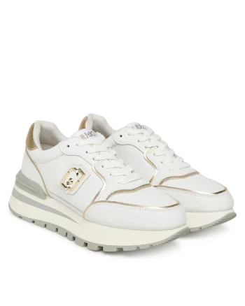 Pantofi sport dama  S1052, piele naturala, alb/auriu