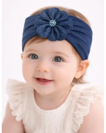Bentita lata bleumarin pentru bebeluse cu floare aplicata,  Model AL 34754, 0-12 luni