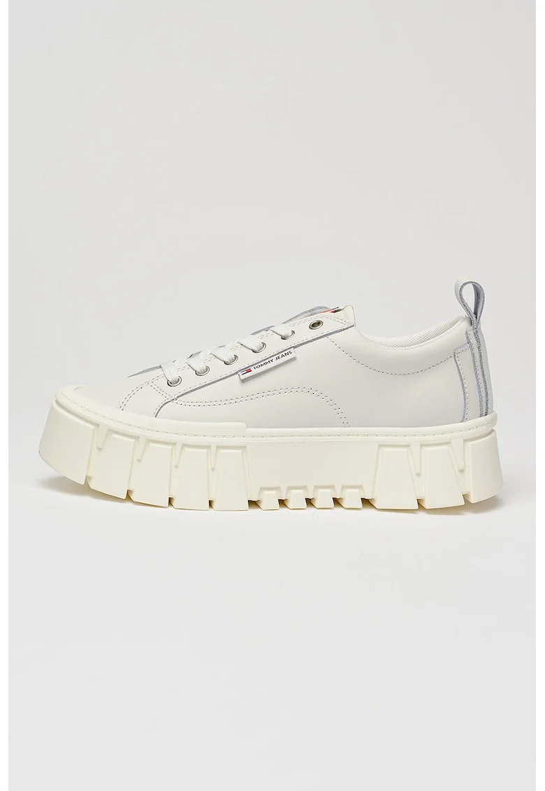 Pantofi sport flatform cu segmente de piele, Alb murdar