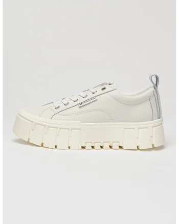 Pantofi sport flatform cu segmente de piele, Alb murdar