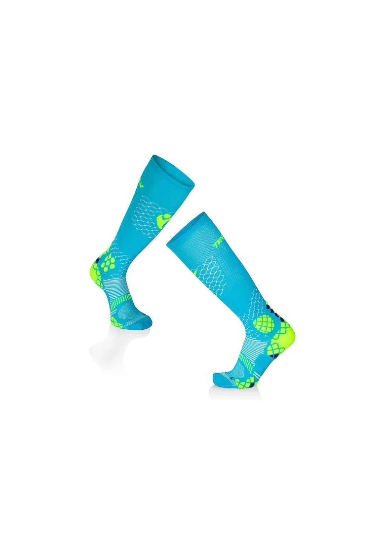 Sosete compresive pentru alergat 3/4 COMPRESSION SOCKS Turcoaz - Galben