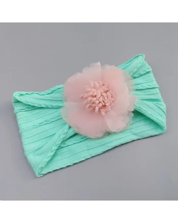 Bentita verde lata cu model din tesatura si fundita din tulle,  Model AL 34983, 0-12 luni