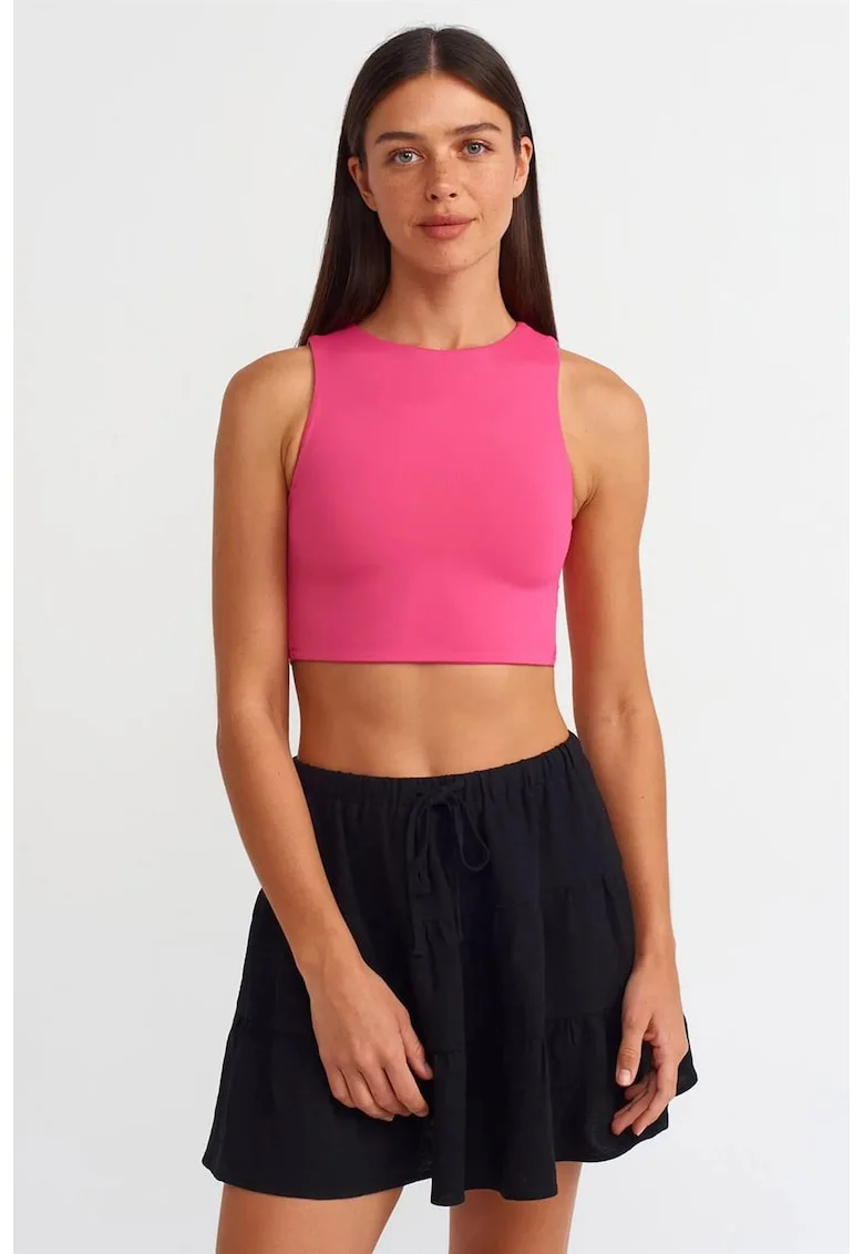 Top scurt  roz aprins, elastic, 93% nailon, 7% elastan, casual, femei,