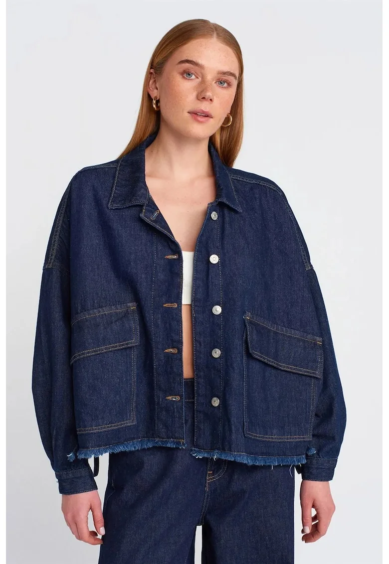 Geaca din denim,  supradimensionata, albastru inchis, bumbac