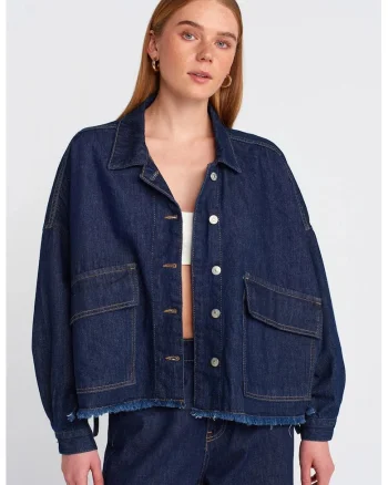 Geaca din denim,  supradimensionata, albastru inchis, bumbac