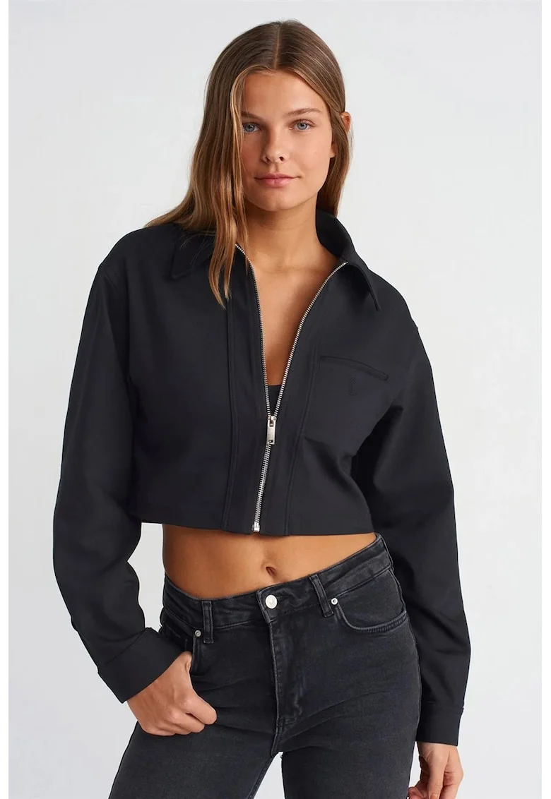 Jacheta scurta dama  neagra, poplin, fermoar, maneca lunga