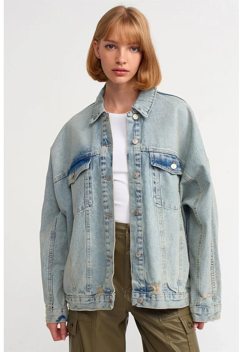 Geaca dama,  jacheta supradimensionata din denim, albastru deschis, 100% bumbac