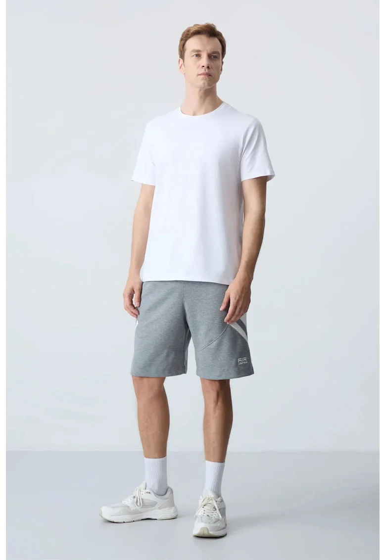 Pantaloni scurti,  trening fleece, gri deschis, bumbac 82%,
