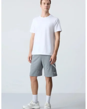 Pantaloni scurti,  trening fleece, gri deschis, bumbac 82%,