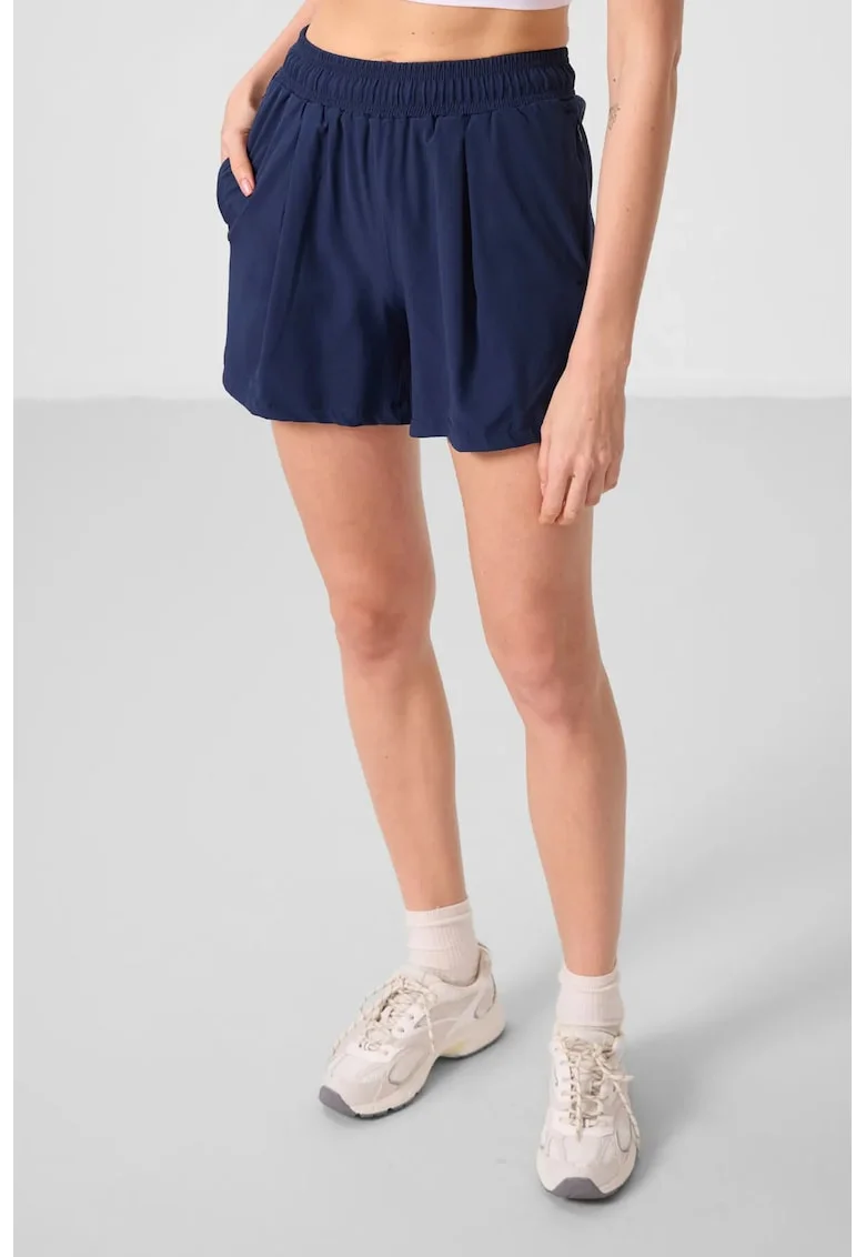 Pantaloni sport dama,  pantaloni scurti tricotati, elastic, albastru cobalt, poliester-elastan,