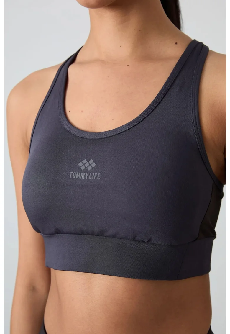 Top sport,  mulat, fara maneci, gri antracit, poliester cu elastan,