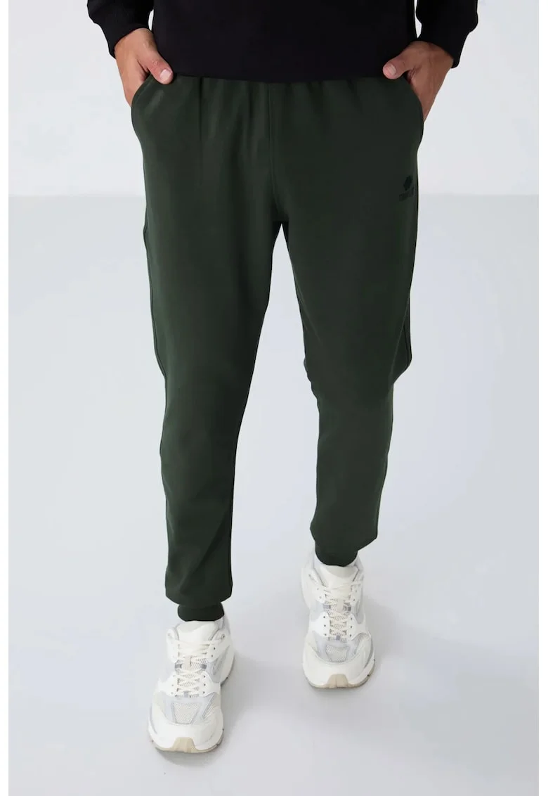 Pantaloni sport,  fleece, buzunar, verde padure, bumbac,