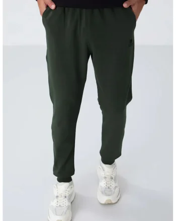 Pantaloni sport,  fleece, buzunar, verde padure, bumbac,